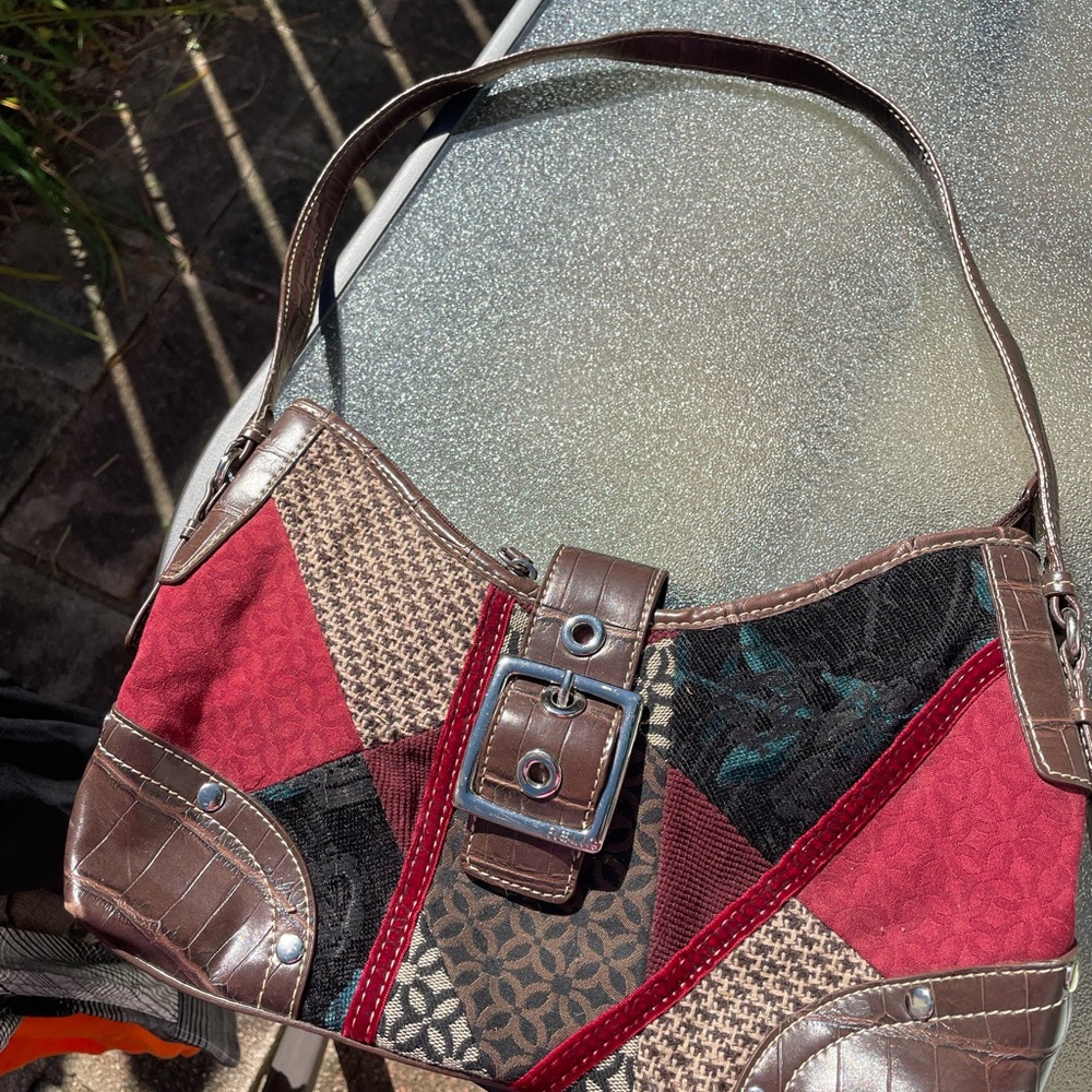 Patchwork Shoulder Bag - Red and Brown by Relic